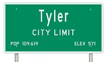 Signo de límites de la ciudad de Tyler